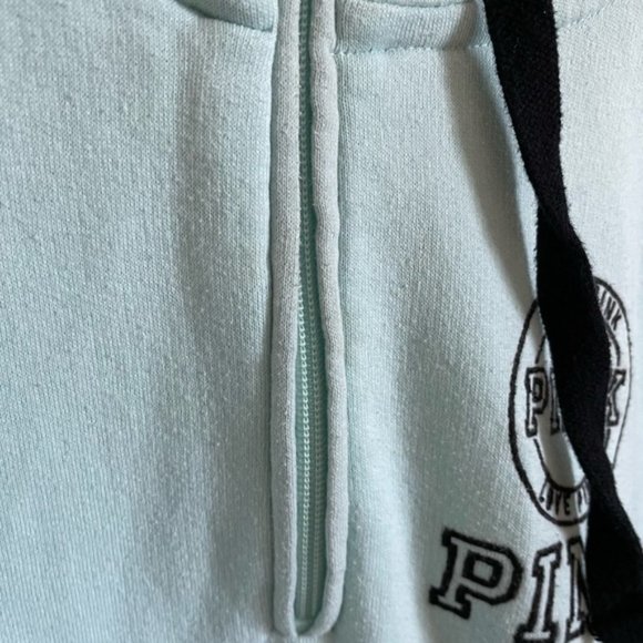 Victoria's Secret Pink Blue and Black Quarter Zip Hooded Sweatshirt Size Small - Picture 6 of 7